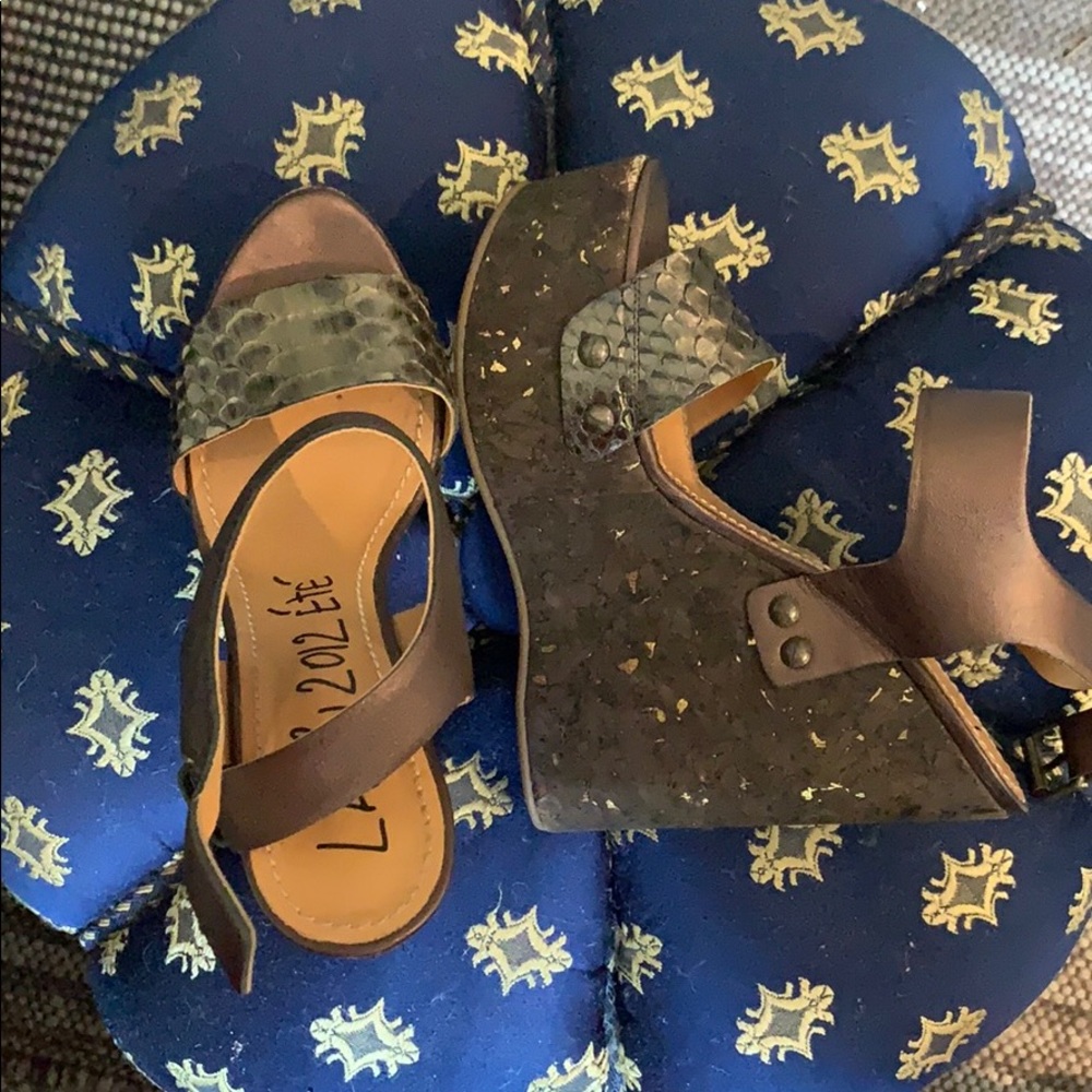 Lanvin Cork And Python Wedge Sandals - image 1